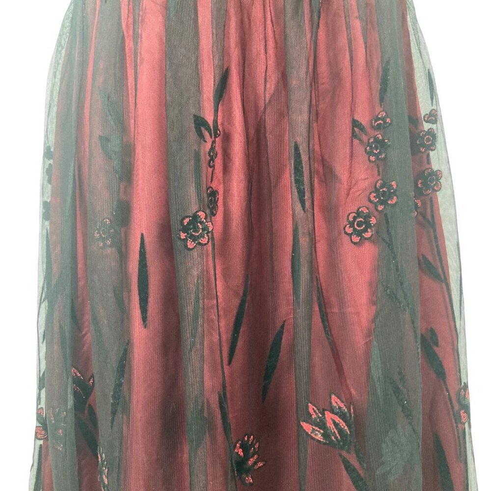 Vintage Jessica Howard Maxi Dress 12 Black Velvet Top Red Skirt Witchy Goth - Picture 4 of 10